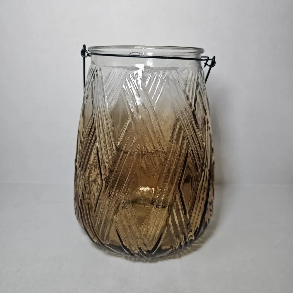 Hatch Pattern Hurricane Candle Lamp Brown Ombre Glass 8